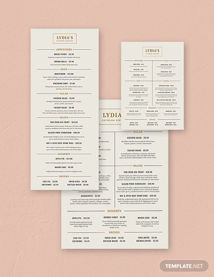Printed catering menu inspiration